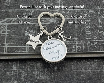 Handwriting Keychain, personalized custom handwriting gift, custom keychain pendant, photo charm initial key chain, custom portrait