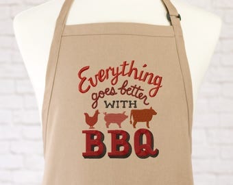BBQ Apron - Barbecue Gifts - Funny Apron - Mens Apron - Womans Apron - Gift for Him - Embroidered Apron - Grilling Gift - Grill Accessories