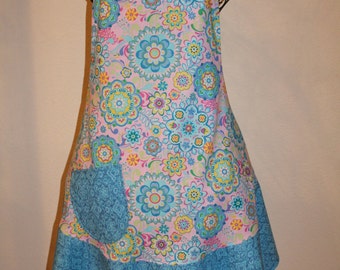 Women's XL Apron - Colorful Flowers Blue