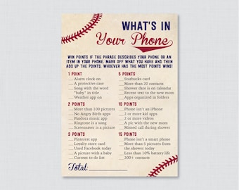 Baseball Baby Shower What's in Your Phone Game - Printable Phone Raid Game - Vintage Baseball Themed What's in Your Phone Game - 0027
