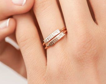 Dainty Personalized Ring - Gold Engraved Ring - Stacking Custom Name Ring - Kids Name, Mom Ring, Mother's Gift, Custom Initial Ring
