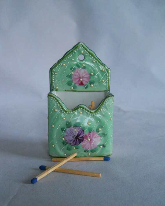 Ceramic Match Holder Handpainted Green Match Holder Strike