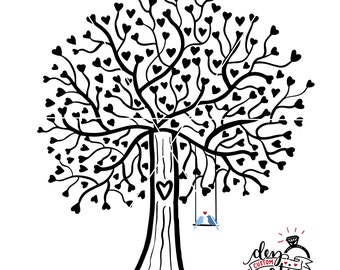 Tree SVG | Lovebirds SVG | Heart tree svg file | Tree with swing and birds svg file | DXF file | svg files for Cricut and Silhouette