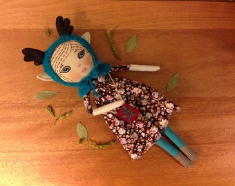 art doll forest fairy heirloom doll elf doll woodland doll deer doll pixie doll fabric doll soft doll rag doll cloth doll textile doll fawn