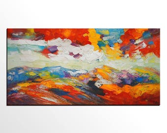 Abstract Painting, Abstract Mountain Landscape Painting, Heavy Texture Oil Painting, Dining Room Wall Art, Canvas Art, Original Wall Art