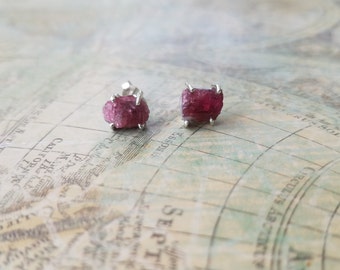 Pink Tourmaline Stud Earrings, 925 Sterling Silver Earrings, Raw Pink Tourmaline Stone Earrings, Birthday Gift, Womens Jewelry
