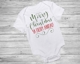 Merry Christmas Ya Filthy Animal Baby One Piece Christmas Outfit - Home Alone Inspired Holiday Outfit