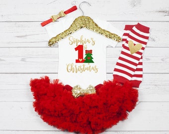 Baby's First Christmas Outfit, Girls First Christmas Outfit, 1st Christmas Outfit, Christmas Onesie, 1st Christmas Onesie, Girls Christmas