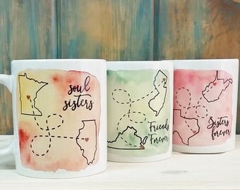 Long distance mug, Sisters forever mug, Best friends, Best friend gift, going away gift, state to state, Sisters mug, sister gift