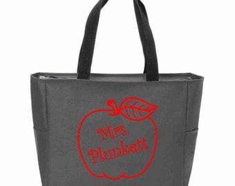 Apple Monogrammed Zip Tote
