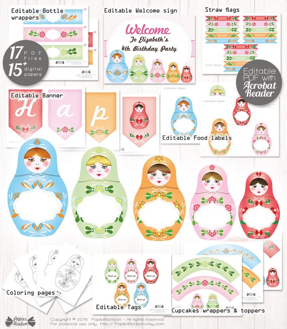 Matryoshka party printable Nesting dolls party Matryoshka