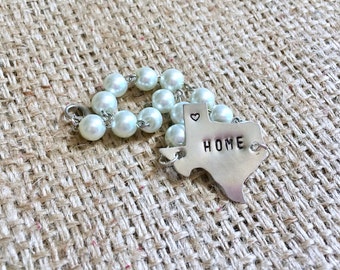 Texas Bracelet, Texas Pearl Bracelet, Texas Charm Bracelet, Home Texas Bracelet, State Bracelet, Custom TX Bracelet, Texas Jewelry