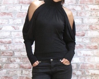 Original Black Designer Blouse / Unique Shirt / Party Top with Exrta Long Sleeve/Marsiybell Signature Design MB02B
