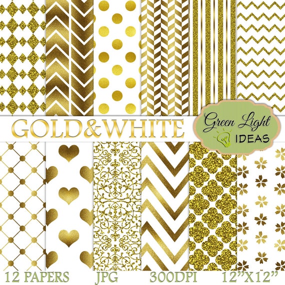 Gold White Digital Paper Pack New Year