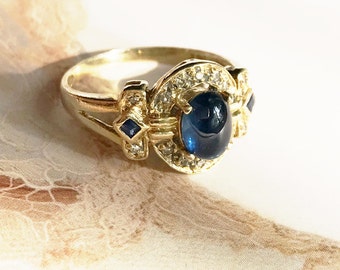vintage 14k gold sapphire and diamond ring cocktail engagement ring princess kate middleton - Princess Kate Wedding Ring vintage 14k gold sapphire and diamond ring cocktail engagement ring princess kate middleton - Princess Kate Wedding Ring