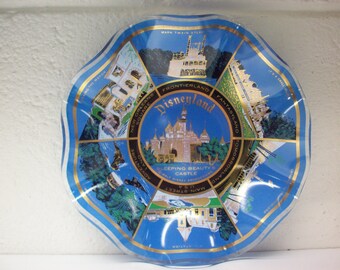 DISNEYLAND SOUVENIR DISH Ashtray Glass Candy Snack Server Ruffle Edge Vacation Walt Disney