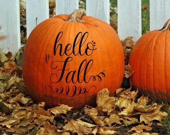 Hello Fall Personalized Fall Pumpkin Monogram Decals - Custom Pumpkin Decals