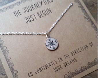 Tiny Compass Graduation Necklace . Graduation Gift . The Journey Has Just Begun Necklace . inspirational necklace