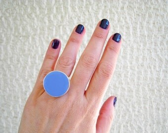 Sky blue statement ring, blue resin ring, cyan indigo light blue ring, modern minimalist, round big chunky ring, color block jewelry