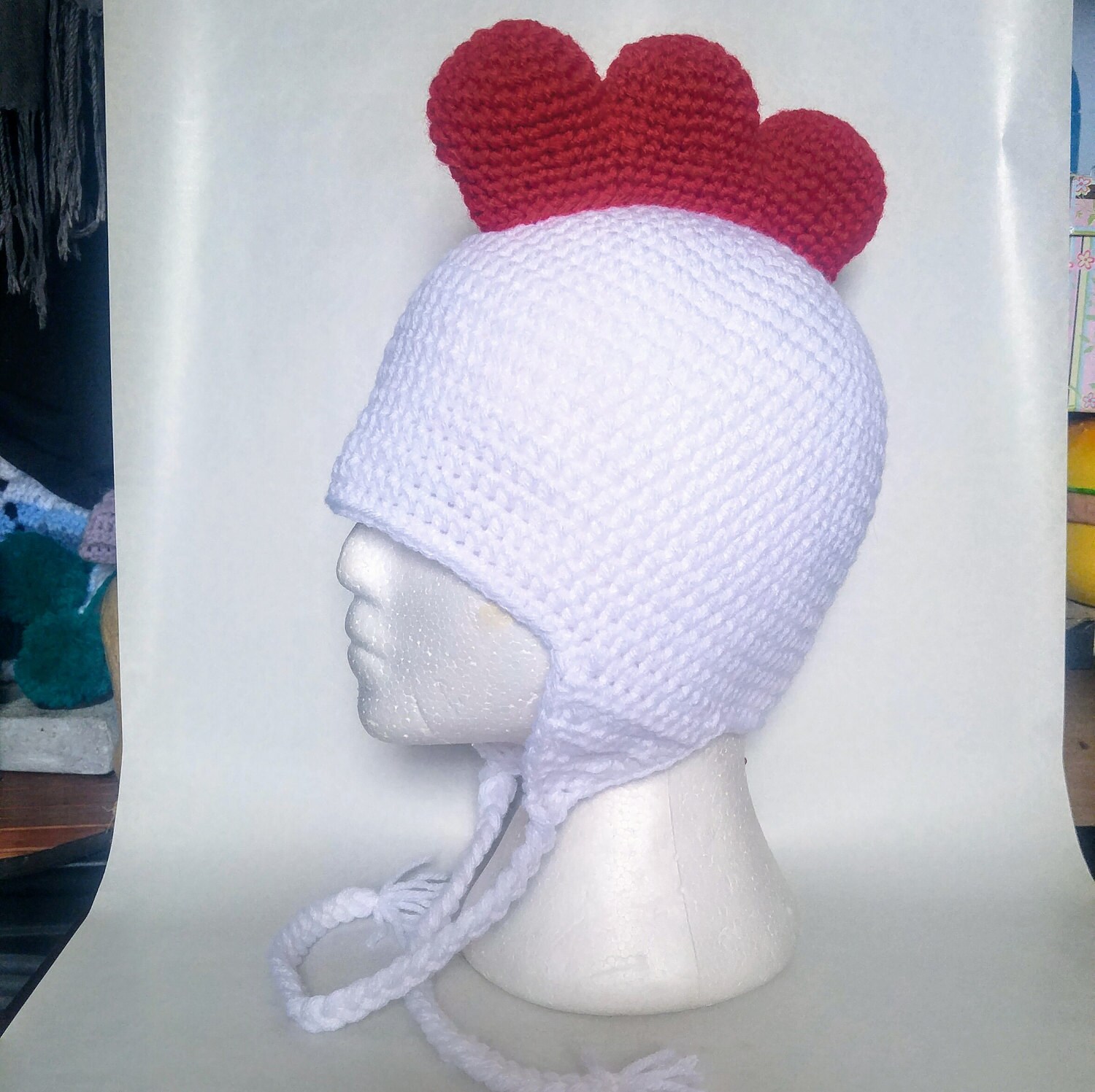 Chicken hat Rooster hat crochet knit earflap tassels