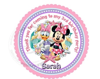 Minnie & Daisy Custom PRINTABLE Thank you 2.5" Tags- Stickers - Summer Scallop Tags- Personalized Disney Thank you Tags- Digital File