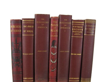 Maroon Red Antique Books, Farmhouse Decor, Antique Book Decor , Decorative Books , Wedding Prop , Photo Prop , Vintage Books , Old Books