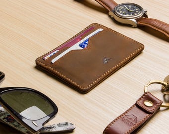 Super Slim Leather Card Holder / Card Wallet - A-SLIM - Raw Tan - Yaiba - Credit Card Wallet - Cardholder - Card Case - Front Pocket Wallet