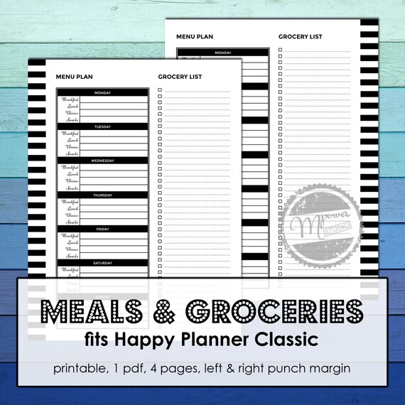 happy planner meal planner printable