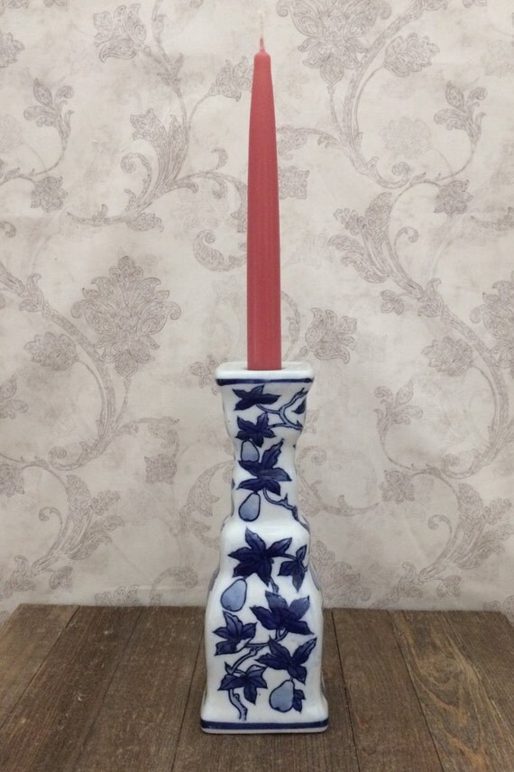 Candlestick Holder Blue and White Chinoiserie Ceramic Candle