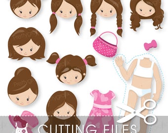 Girl faces paper doll cutting files, svg, dxf, pdf, eps included - character cutting files for cricut and cameo - Cutting Files SVG - CT867