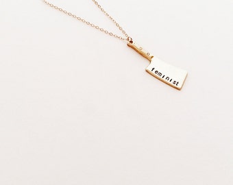 Feminist Necklace // 14kt Gold Chain Necklace // Butcher Knife Necklace // Feminism // Strength Necklace // Women's Rights // Equality