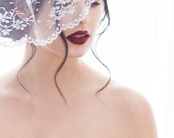Chantilly Lace Birdcage Veil, Birdcage Veil, Birdcage Bridal Veil, Birdcage Veil Lace, Illusion Lace Veil, Chantilly Lace Blusher Veil LACEY