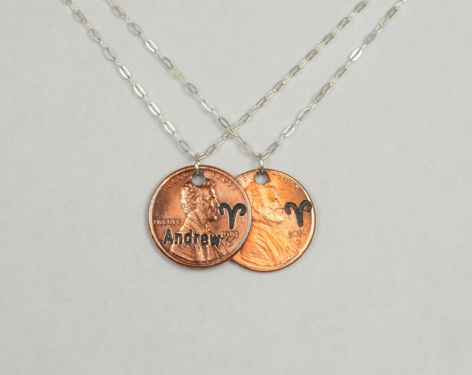 Aries Necklace, Aries Pendant, Birthday Necklace, Birthday Necklace, Aries Birthday, Lucky Penny, Penny Necklace, Birthday Gift, Arie