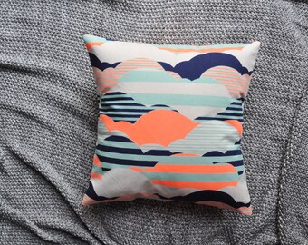 Clouds Cushion Cover, Throw Pillow Cover, Throw Cushion Cover, Decorative Cushion Cover, Decorative Pillow Cover - Geometric Navy & Orange