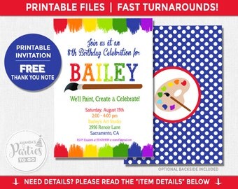 Art Party Invitation | Art Birthday Invitation | Art Party Invitation Printable | Rainbow Party | Teen Birthday | Amanda's Parties To Go