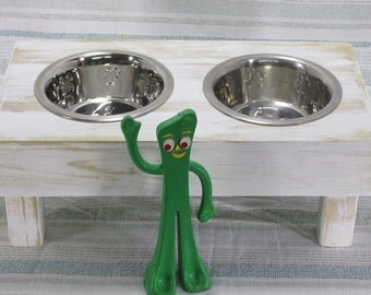 Small Dog Bowl Stand Raised Dog Bowl Feeder Rustic Dog Feeder Farmhouse Style Rustic Stainless Steel Elevated Dog Food Water Bowl Pet Bowl