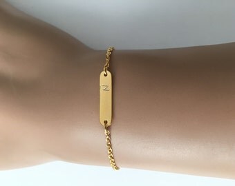 Initial bracelet, Hand stamp bracelet, Bridesmaid Gift, Anniversary Gift,Gold Initial, Handmade Jewelry, bar bracelet, gift idea