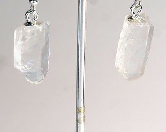 Silver Top Plated Quartz Point Earrings (ER11BT)