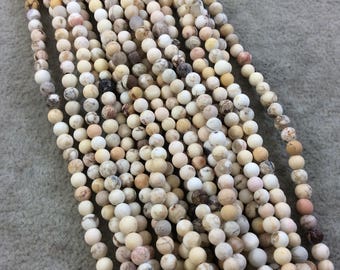 4mm Matte Finish Natural White Buffalo Turquoise Round/Ball Shaped Beads with 1mm Holes - Sold by 15.25" Strands (Approx. 108 Beads)