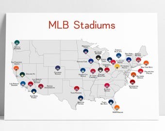 Ballparks Map, Baseball Stadiums Map, MLB Stadium Print, Baseball Poster, Gift for Him, Man Cave, Baseball Print, Stadium Map, Baseball Map