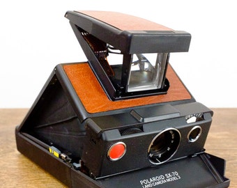 Polaroid SX-70 Land Camera Model 3 Black with New Brown Leather Cover - Instant Film