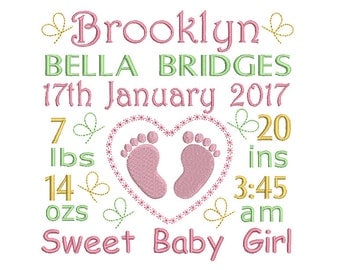 Birth Announcement Template Embroidery Design, Instant Download, Baby Birth Template Machine Embroidery, AM/PM, Baby Feet, No: ST509-34