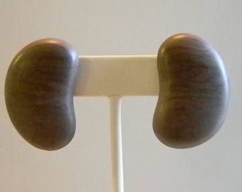 Large Wooden Kidney Shaped Pierced Earrings