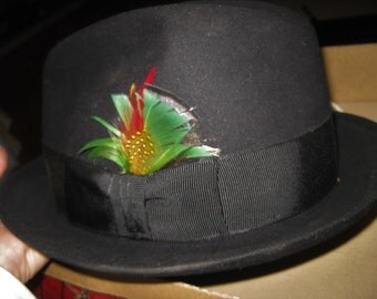 1950's Vintage Men's Black Portis Silver Beaver Fedora Hat SZ 7 with Original Box