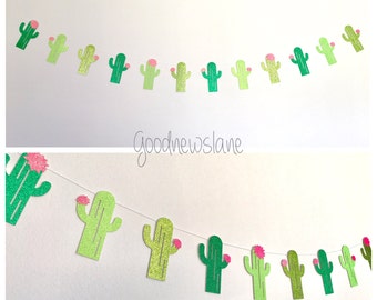 Cactus Garland, Glittery Cactus Banner, Tropical Decor, Fiesta Party, Taco Party, cinco de mayo