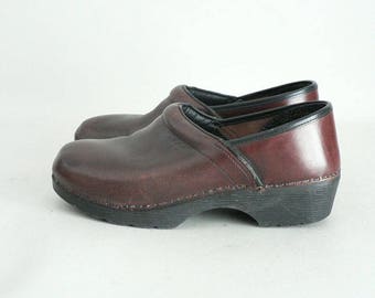 Women Size 40 Oxblood Leather Platform Clog Shoes