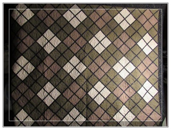 Queen size quilt argyle blanket home living man quilt cabin decor wedding gift flannel blanket backing cotton front handmade blanket throws
