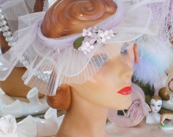 Lovely 1940's Pale Purple/Lilac Open Crown Hat - Summer Garden Party/Wedding