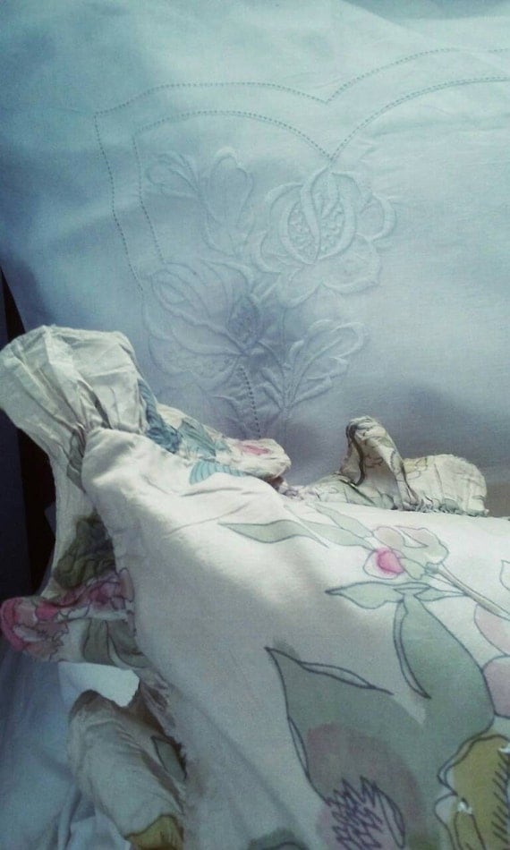 Items similar to Antique French Embroidered Pillow Shams/Heavily
