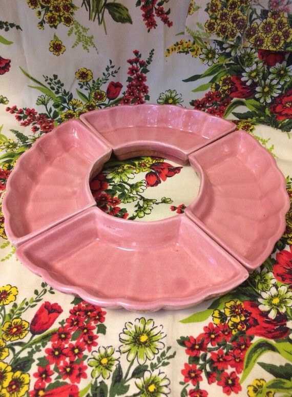 1950's Vintage Pink Ceramic Lazy Susan Dishes
